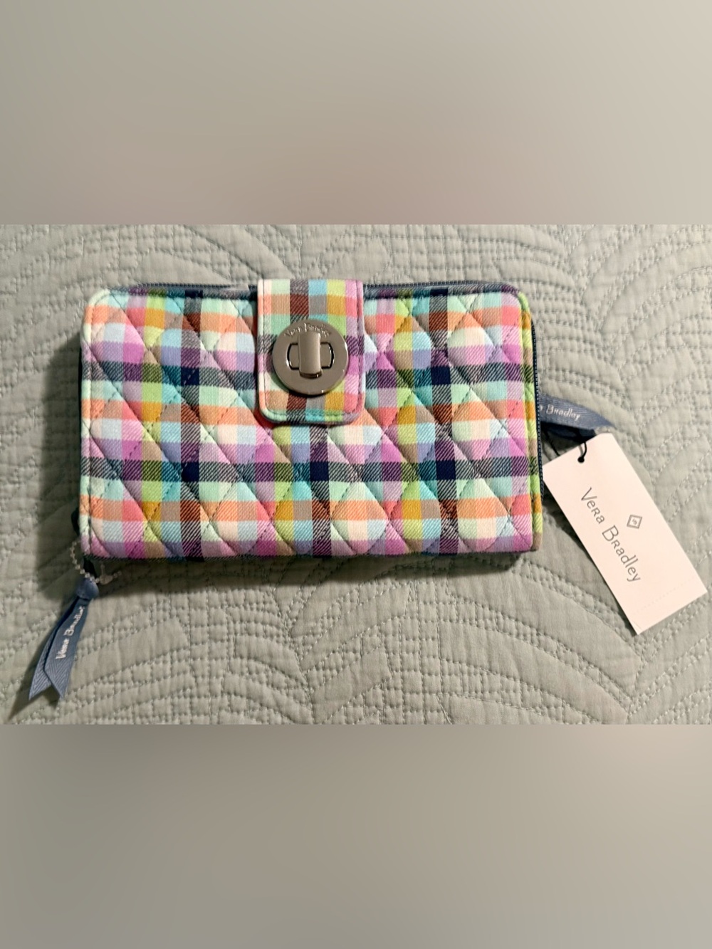 Vera Bradley, NWT, RFID, multicolored plaid pattern  wallet. Turnlock  closure.